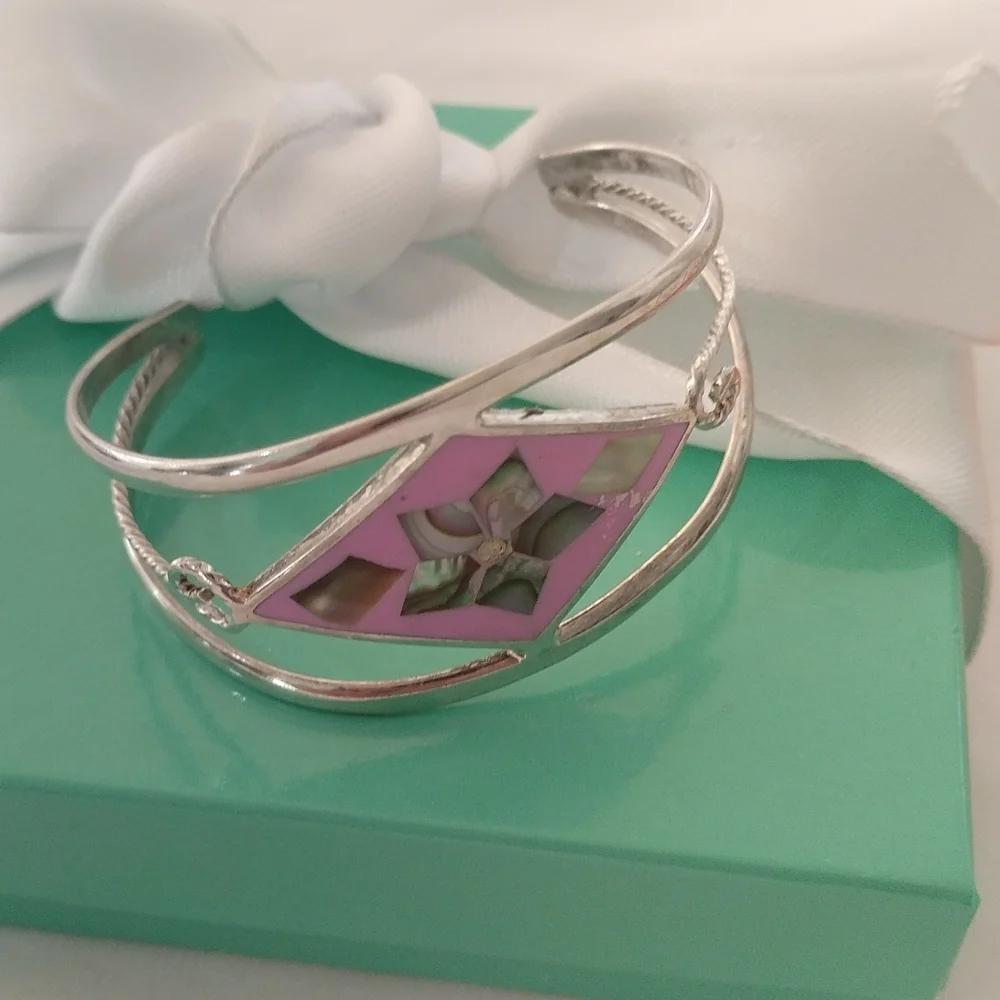 Alpaca Silver + Abalone Floral Child's Bracelet Mexico